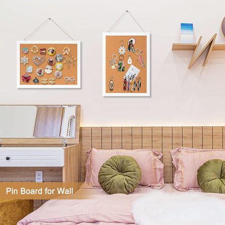 AMUSIGHT 2-Pack Double-Sided Cork Board, 16" x 12" Hanging Wood Framed Small Bulletin Board, Picture Display Vision Board Kit Corkboards for Wall AMUSIGHT