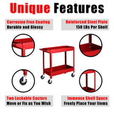 TCE Service Utility Cart Heavy Duty 2 Shelf Tier 300 LBs Rolling Trolley Storage Organizer for Garage Warehouse Workshop, APTC304U , Red TCE