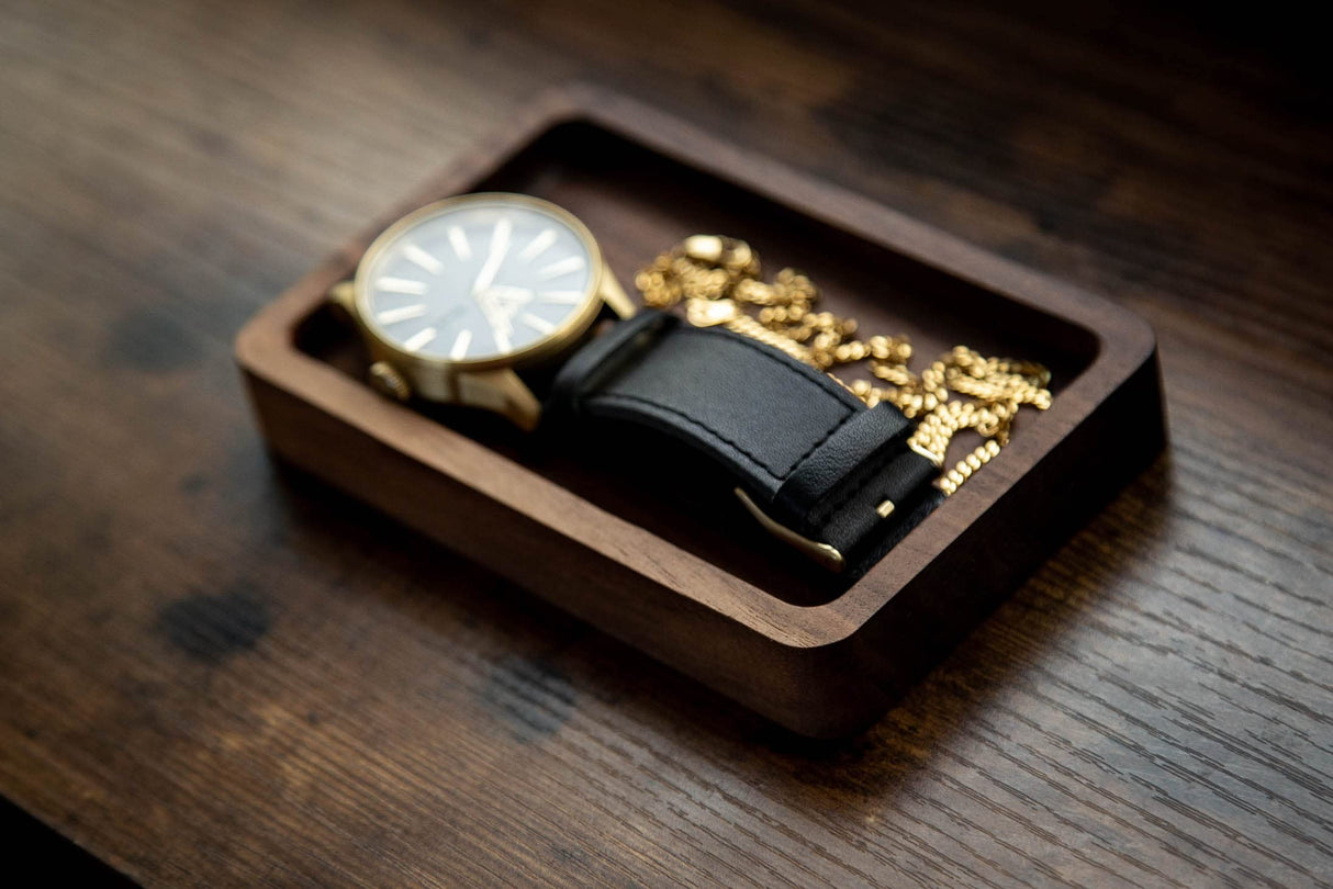 MUUJEE Ring Dish - Engraved Rectangle Wood Tray Small Jewelry Dish 5 Year Wedding Anniv Gifts Ideas - 5.5" x 3.5" (5 Years) MUUJEE