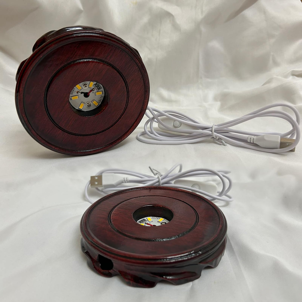 Voaesdk Root Carving Wooden Light Display Base 4.5 Inch Round Wood LED Lighted Stand Base Crystal Display Pedestal for 3D Crystal Figurine Glass Voaesdk