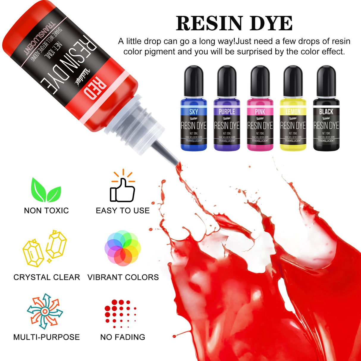 Epoxy Resin Pigment - 30 Colors Concentrated Liquid Epoxy Resin Dye, Translucent Resin Colorant for Resin Coloring, DIY Resin Jewelry Making, Paint, Vividye