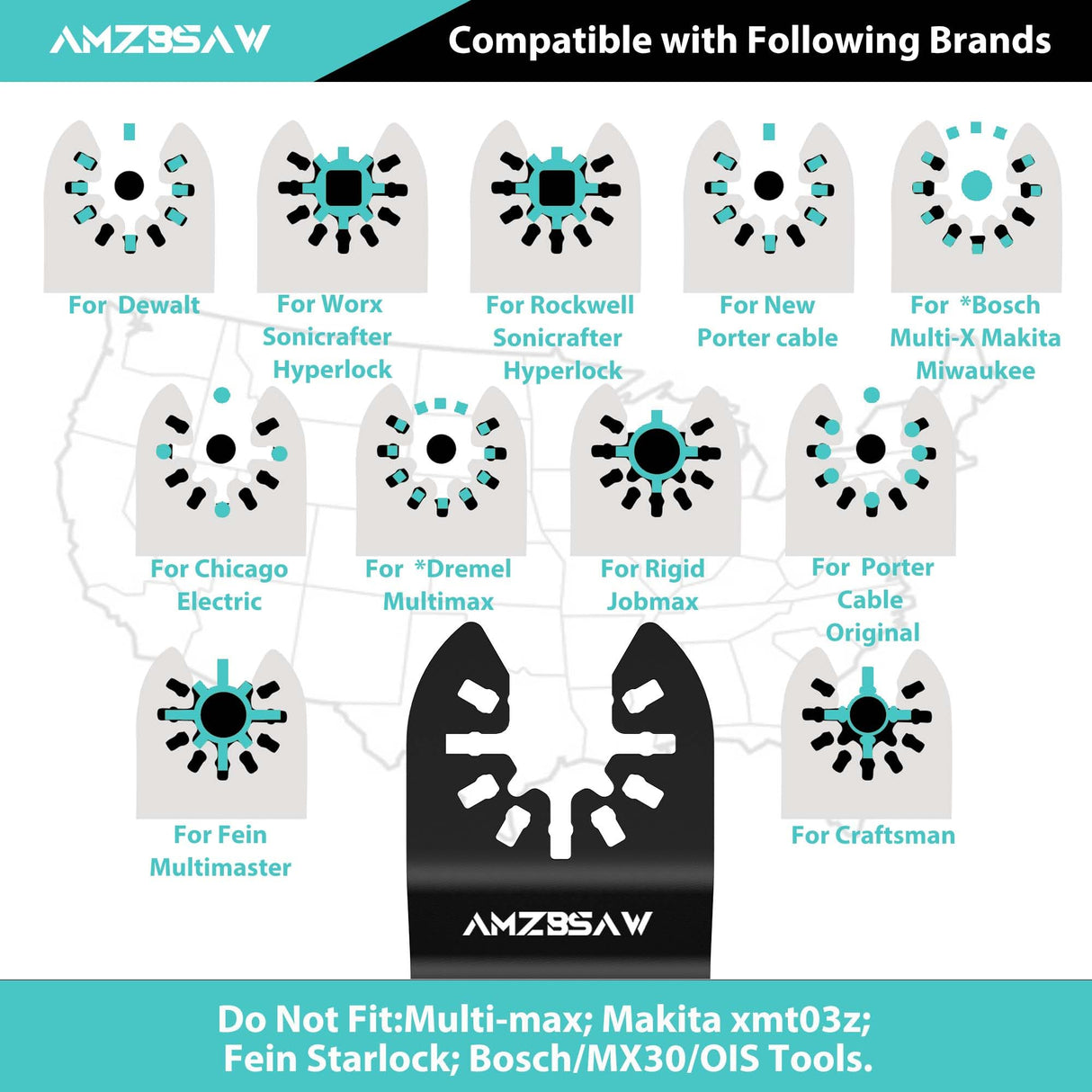 AMZBSAW 16 PCS Titanium Oscillating Saw Blades Metal Cutting, Universal Multitool Blades for Metal Nails Hard Material and Wood Plastic, Multi Tool AMZBSAW