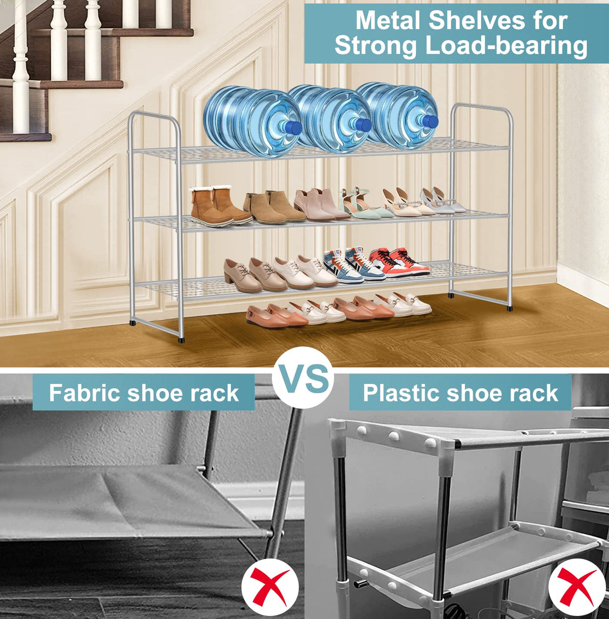 AOODA 3-Tier Long Shoe Rack for Closet Metal Wide Shoe Organizer for Entryway, Bedroom, Floor, Holds 24 Pairs Men Sneakers Stackable Shoe Storage AOODA