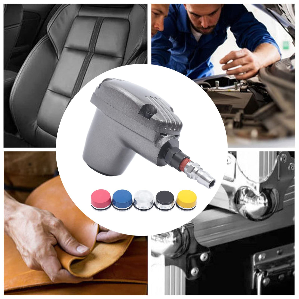 Air Pneumatic Automatic Palm Hammer,Handheld Pneumatic Hammer Set,Hand-held Pneumatic Hammer Air Flat Hammer Tool with 6 Hammerheads for Shoe Weglae