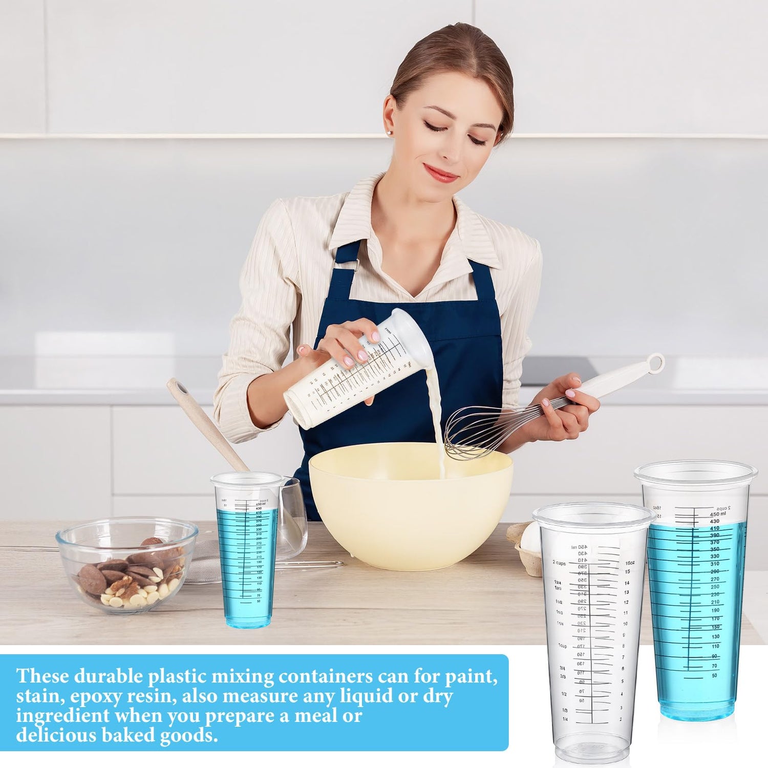Dandat 100 Pcs Disposable Measuring Cups for Resin 16 oz Resin Epoxy Measuring Cups Mixing Cup Reusable Plastic Measuring Cup for Cooking & Baking Dandat