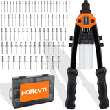 FOREVTL Rivet Gun - Pop Rivet Gun Kit with 210 Rivets (3/32", 1/8", 5/32", 3/16", 1/4'') and 5 Nosepieces, Full Metal 13" Large Heavy Duty Manual FOREVTL