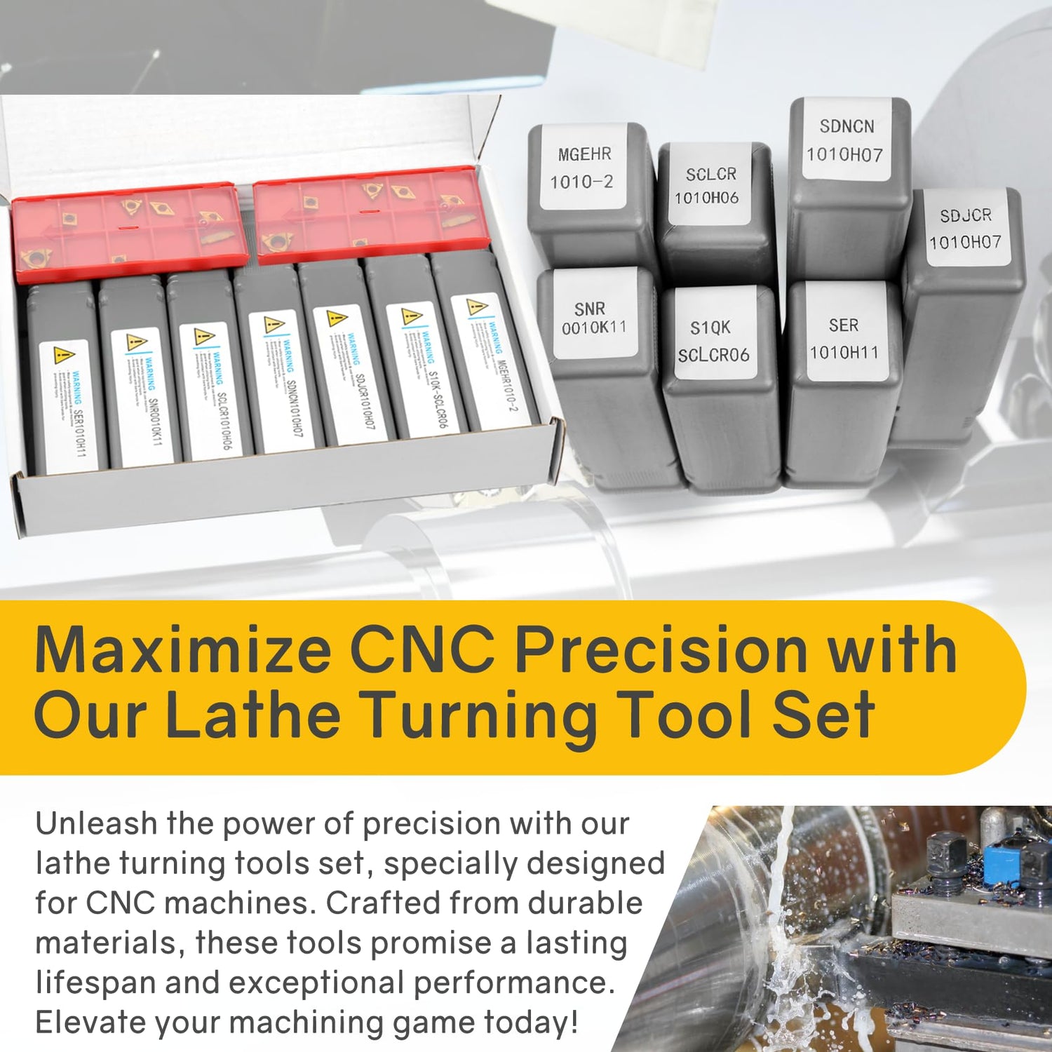 JOOGTO Indexable Lathe Turning Tool 21Pcs Kit 3/8'' 10mm Shank 7Pcs Metal Lathe Tools Holder Set with 14Pcs Turning Inserts for Turning Grooving Joogto