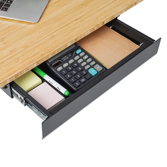 FLEXISPOT Under Desk Pull-Out Drawer Standing Desk Storage Organizer, Sliding Security Workstation Drawers (L, Black) - WoodArtSupply