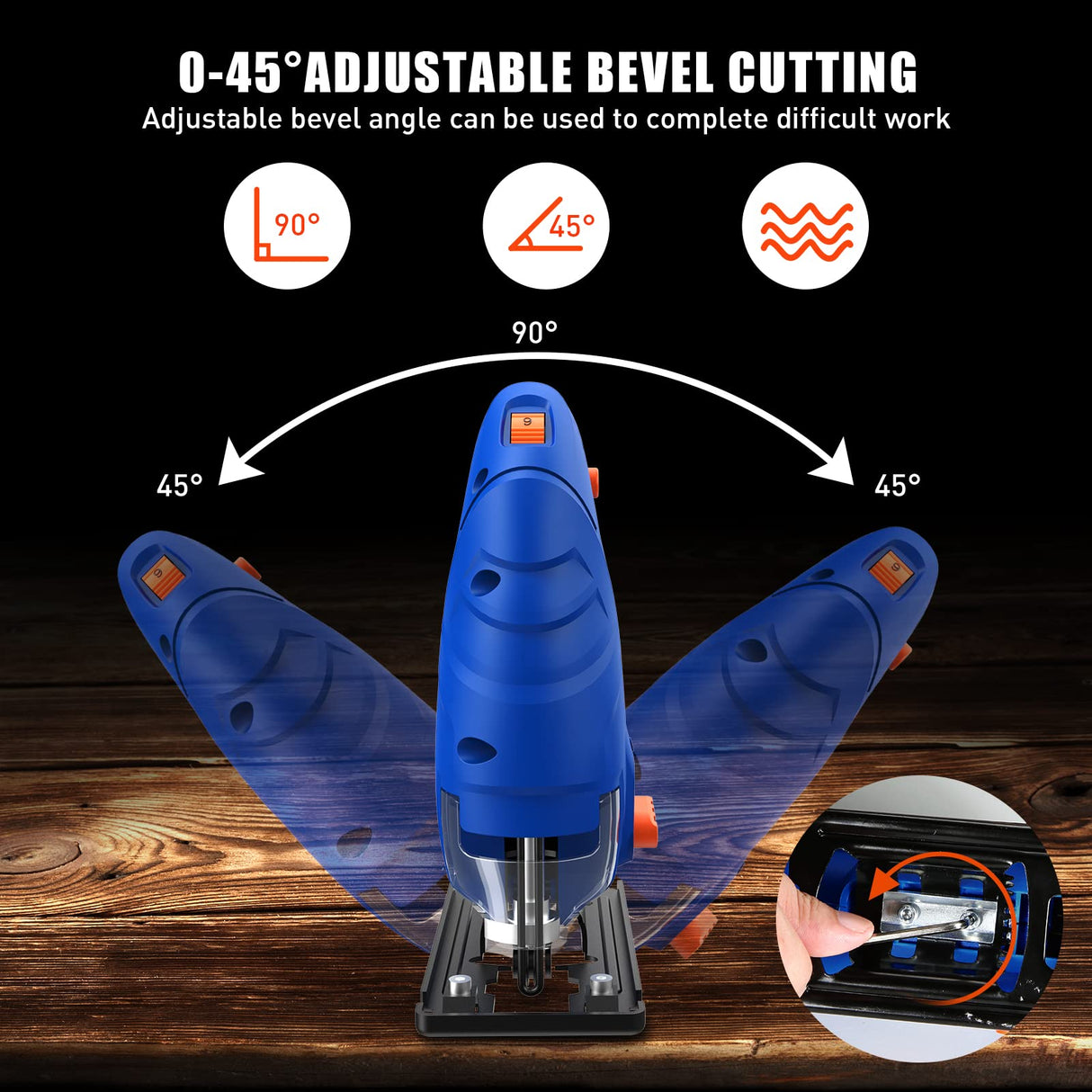 SORAKO Jigsaw, 5.0Amp Jig Saw Tool Corded Electric Power Cutter,800-3000 SPM Jig Saw, 6 Variable Speed, 0°-45° Bevel Cutting, 4 Orbital Sets, for SORAKO