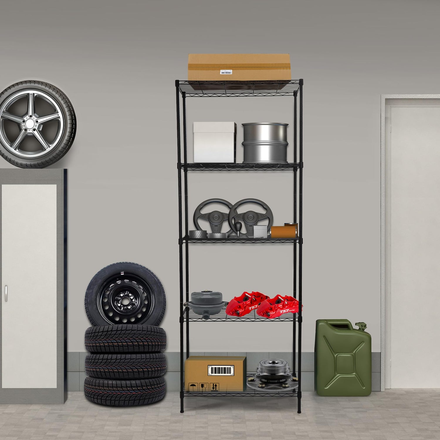 REGILLER 5-Wire Shelving Metal Storage Rack Adjustable Shelves,Standing Storage Shelf Units for Laundry Bathroom Kitchen Pantry Closet (Black,30L x REGILLER