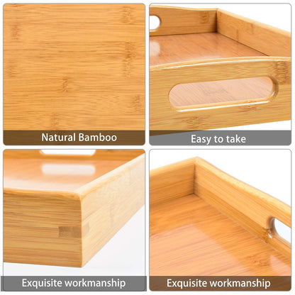 Bamboo 3 Pack Serving Tray Kitchen Food Tray with Handles Serving Platters Tray Great for Dinners Party,Tea Bar, Table Breakfast Snack
