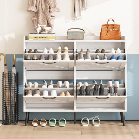 Maupvit Large Shoe Cabinet with 4 Flip Drawers, Freestanding Shoe Cabinet Organizer with Metal Drawer Bracket, Shoes Storage Cabinet for Entryway, Maupvit