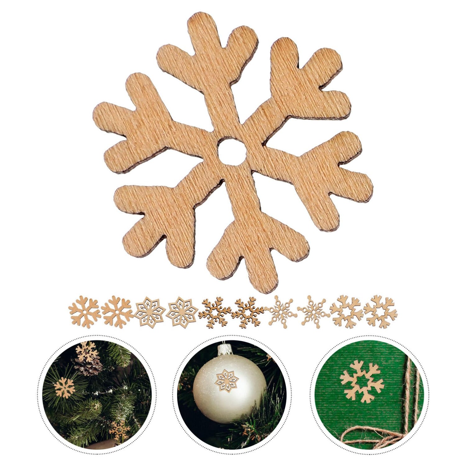 VOSAREA Christmas Unfinished Wooden Snowflake Ornaments: 200pcs Snowflake Hanging Cutouts Blank Wood Slices DIY Craft Embellishments for Xmas Tree VOSAREA