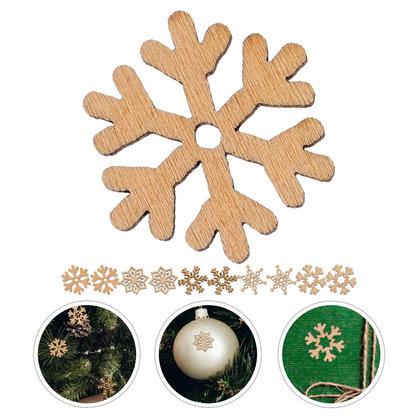 VOSAREA Christmas Unfinished Wooden Snowflake Ornaments: 200pcs Snowflake Hanging Cutouts Blank Wood Slices DIY Craft Embellishments for Xmas Tree