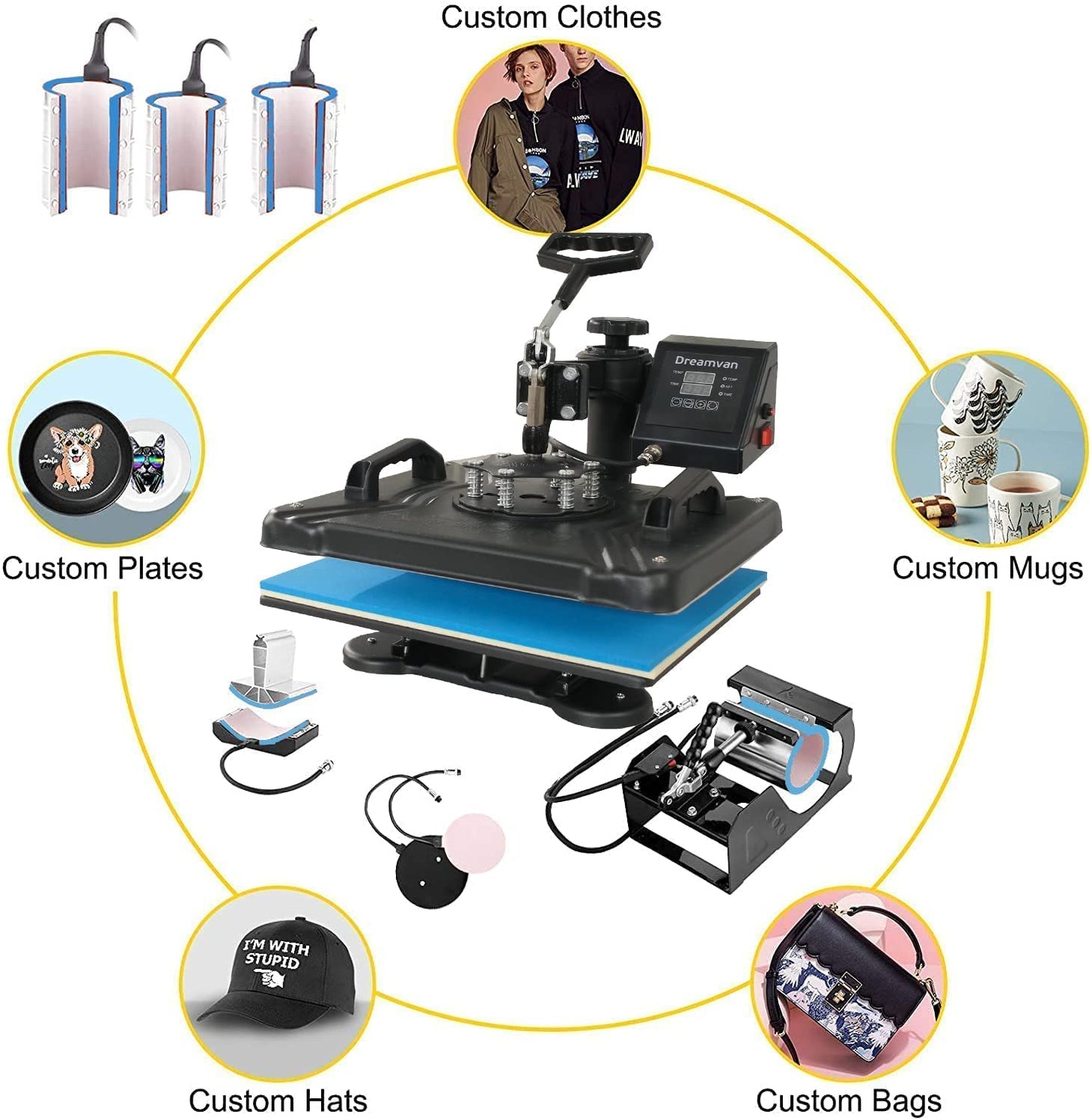 8 in 1 Heat Press Machine for t Shirts Professional Heat Transfer Machine12" X 15"Swing Away Shirt Printing Multifunctional Sublimation Machine