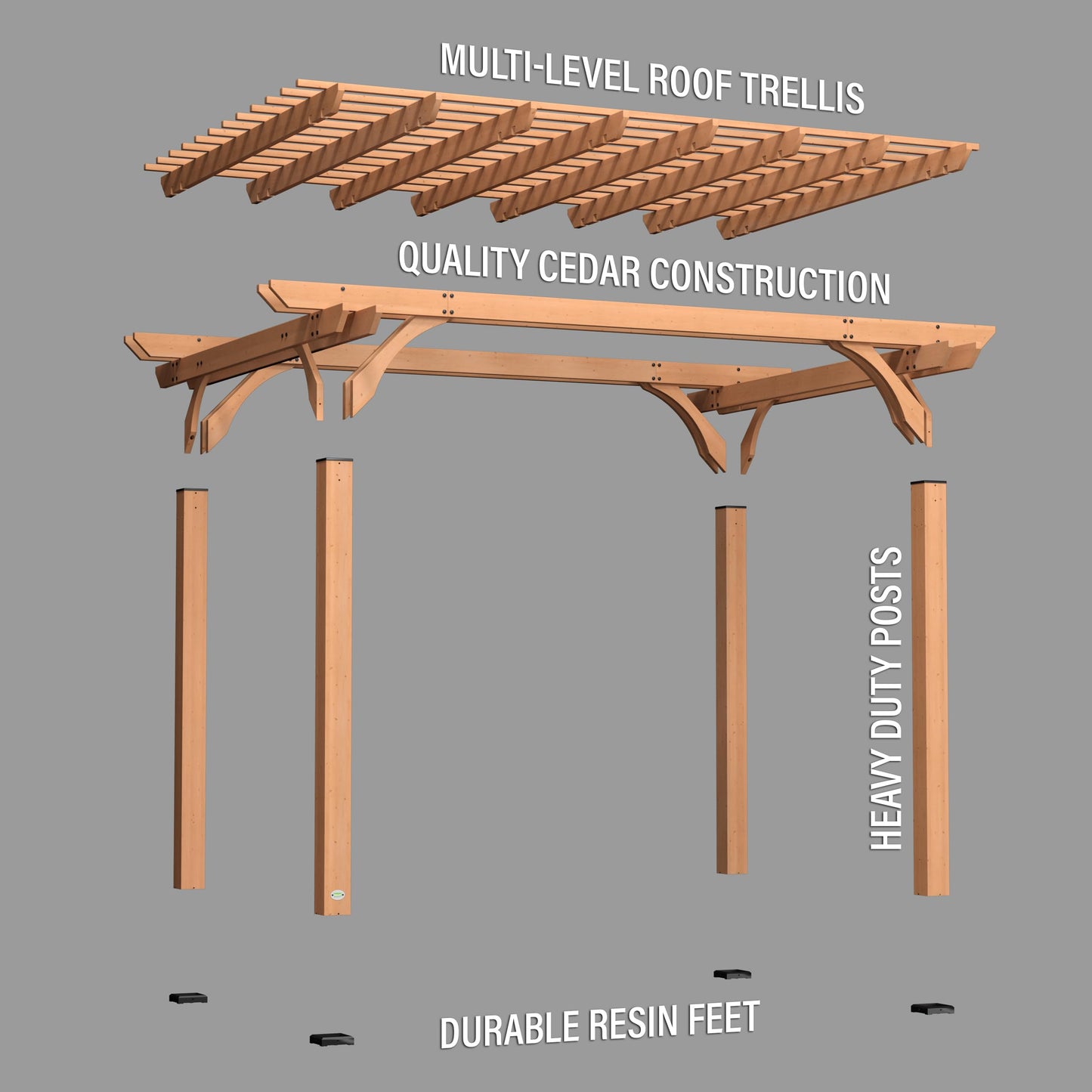 Backyard Discovery 14x10 ft All Cedar Wood Pergola, Durable, Quality Supported Structure, Snow and Wind Supported, Rot Resistant, Backyard, Deck,