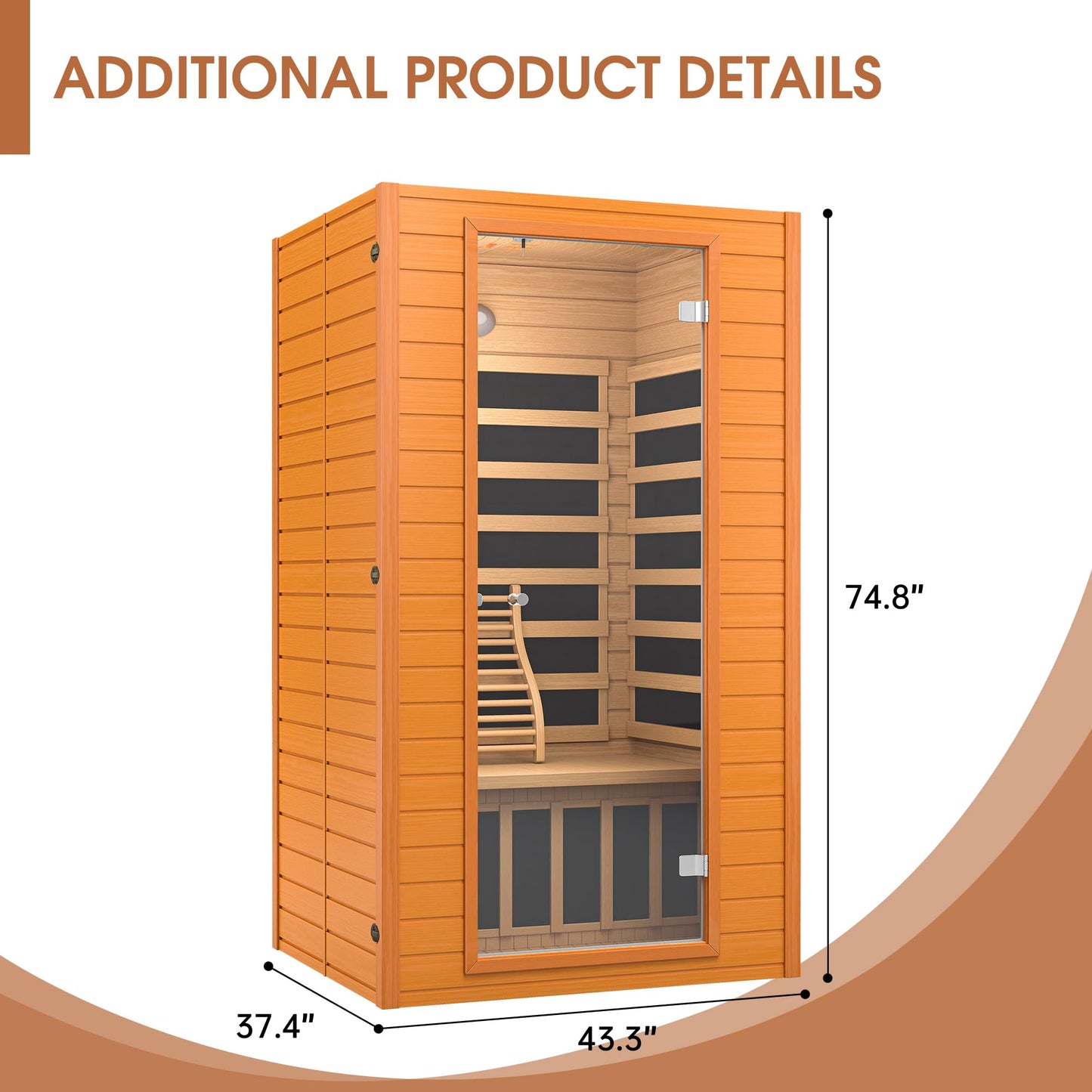 springspa Far Infrared Sauna Room, Near Zero EMF Canadian Hemlock Wood Sauna with 1600W, 9 Chromo Therapy Lights, Oxygen Ionizer, Bluetooth, LCD - WoodArtSupply