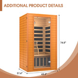 springspa Far Infrared Sauna Room, Near Zero EMF Canadian Hemlock Wood Sauna with 1600W, 9 Chromo Therapy Lights, Oxygen Ionizer, Bluetooth, LCD springspa
