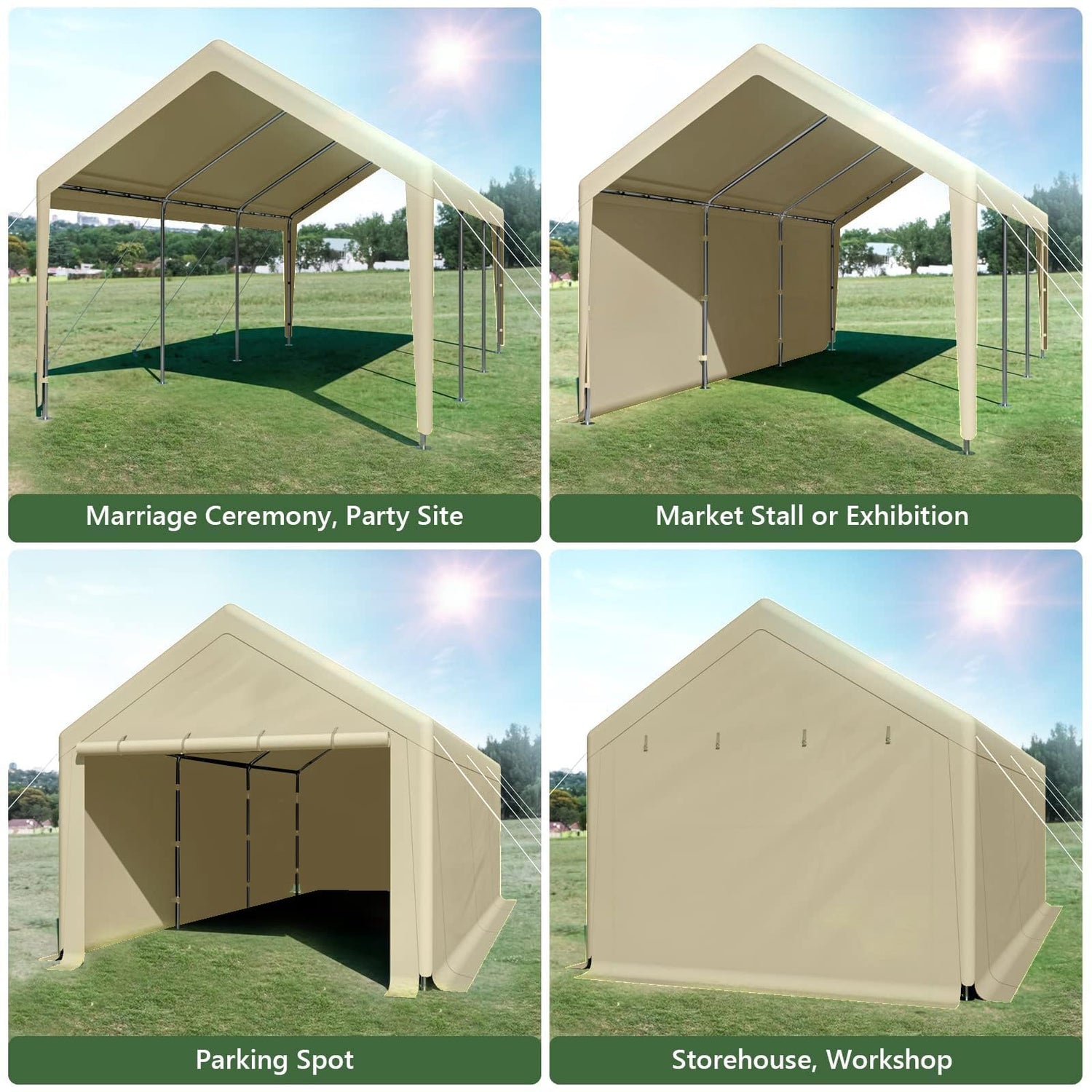 10x20 ft Heavy Duty Carport with Removable Sidewalls,All Weather Carport Garage Party Tent Large Outdoor Canopy Storage Shed for Grezone