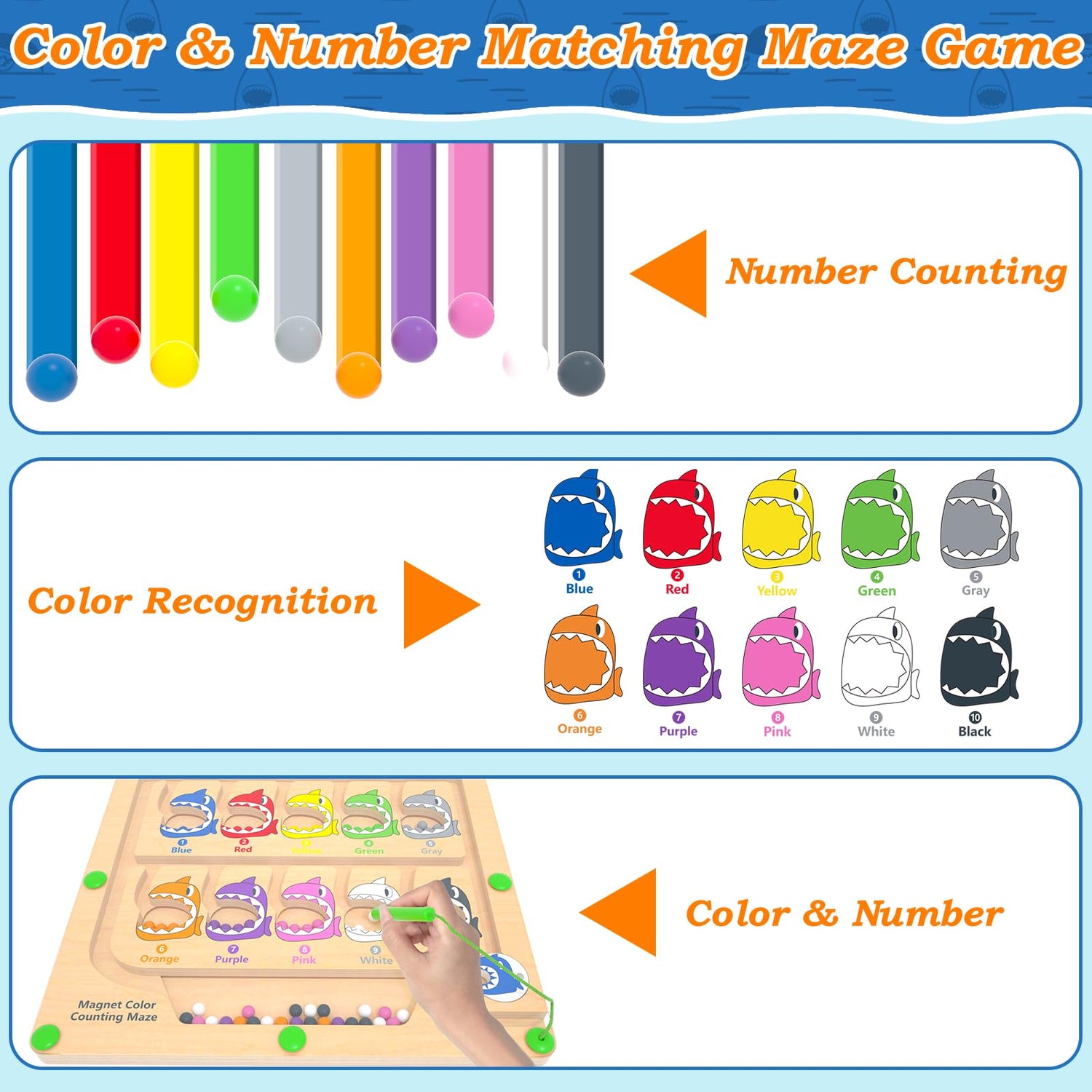 DUKVSG Magnetic Color & Number Maze, Montessori Counting Matching Toys, Wooden Magnet Maze Board Game Fine Motor Skills Toys for 3 4 5 Years Old DUKVSG
