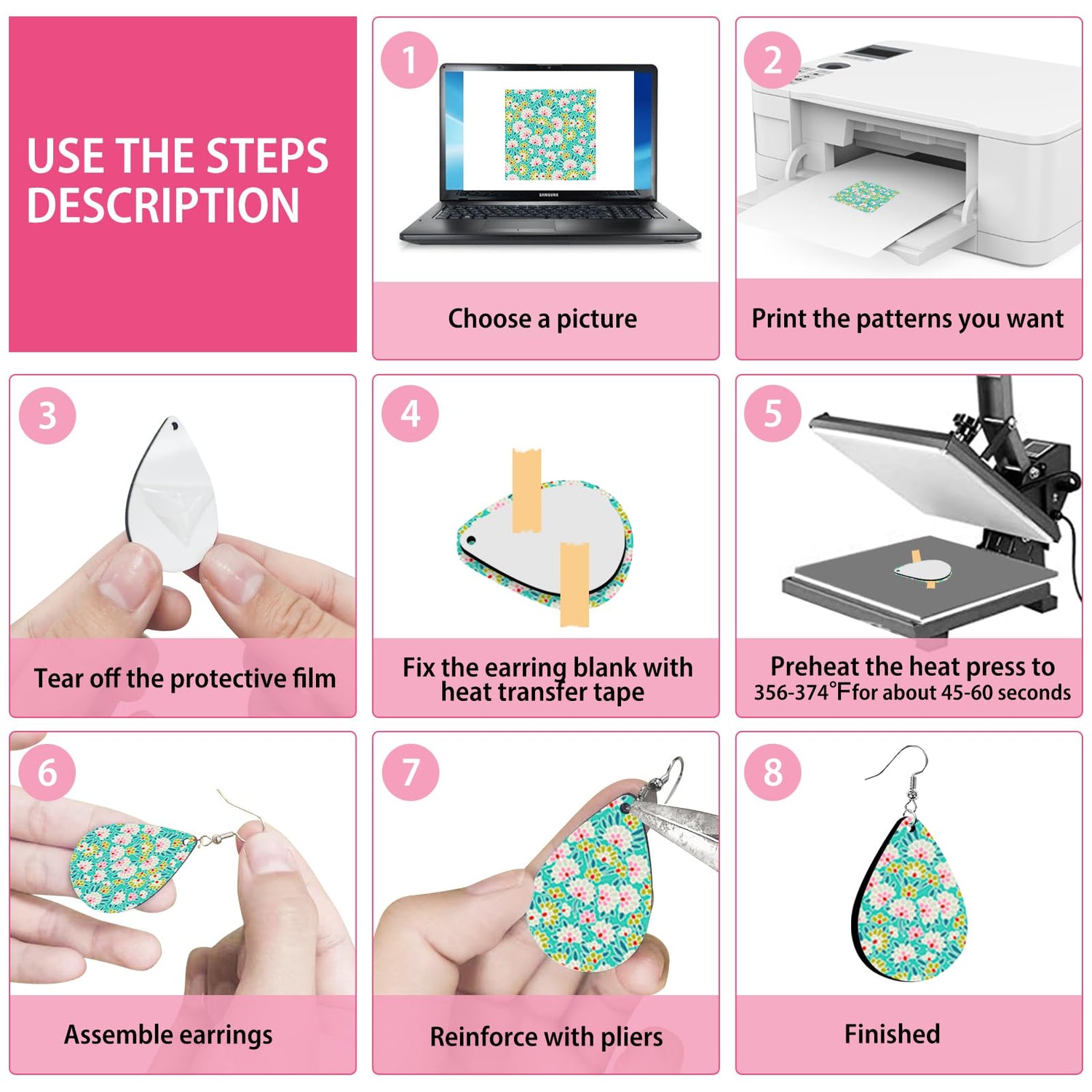 Deekypol 54 Pcs Sublimation Earring Blanks with Earring Hooks & Jump Rings, Sublimation Blanks Products Bulk for Girls Women Christmas DIY Deekypol