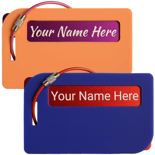 Full Privacy Personalized Metal Luggage Tags for Suitcases - Laser Engraved Aluminum Luggage Tags with Silicone Sleeves Pack of 2 (Privacy-Enhanced - WoodArtSupply