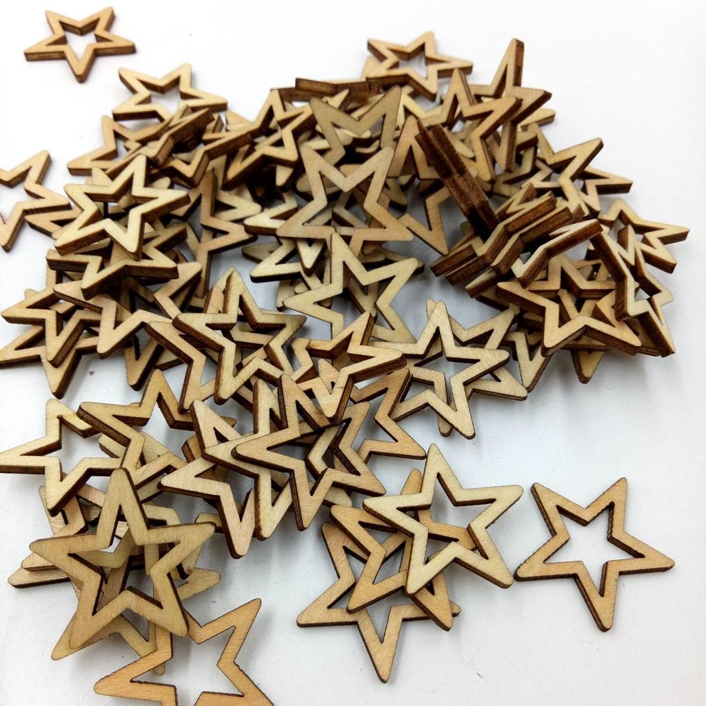 LoveinDIY 50pcs 30mm Unfinished Hollow Stars Wooden Shape Embellishment for LoveinDIY