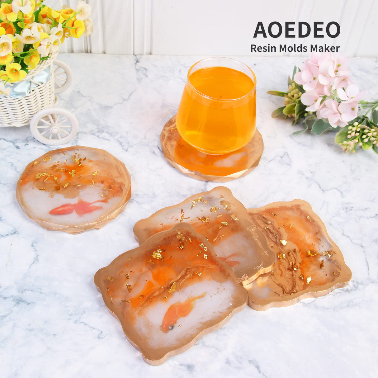 AOEDEO 4pcs Resin Coaster Molds for Epoxy Resin,4 pcs Diamond Edge Round Coaster Resin Molds for Resin Casting Epoxy Resin Molds for DIY Resin,Cups AOEDEO