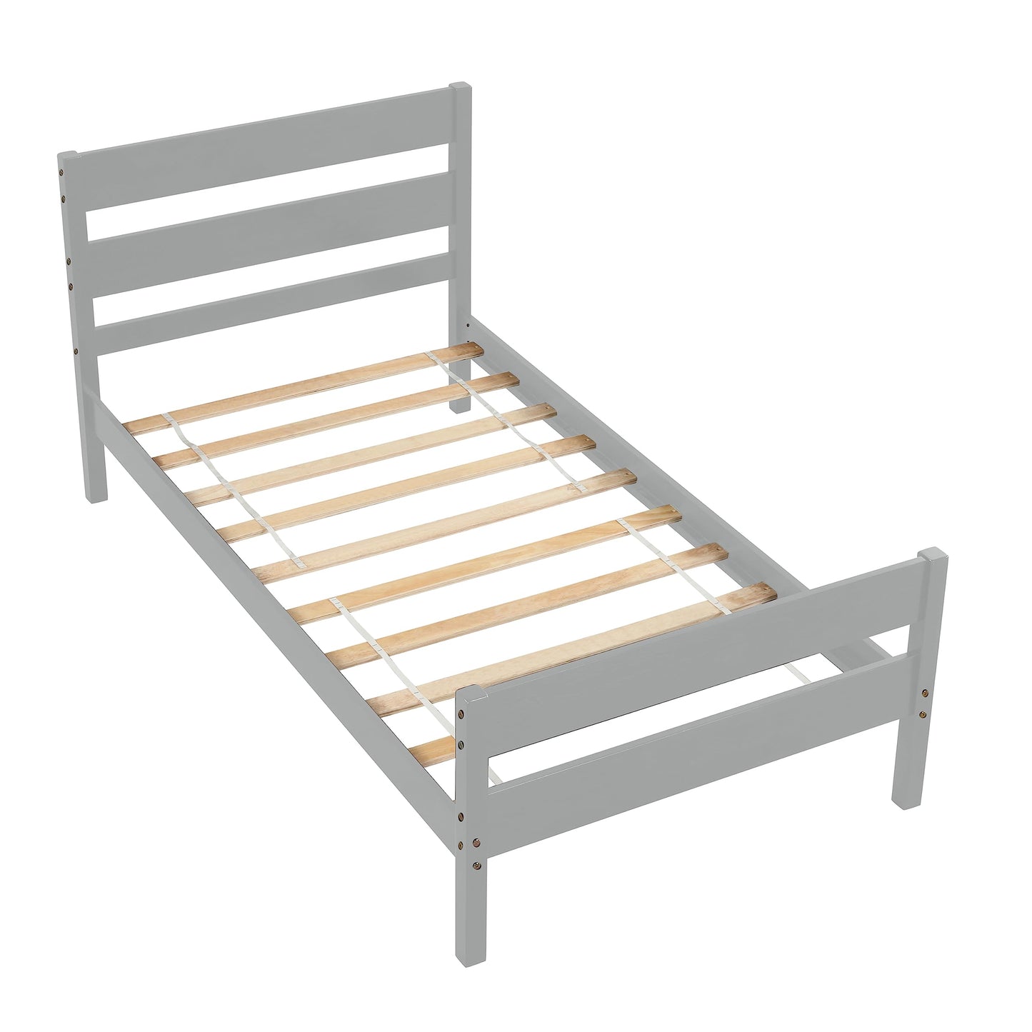 Twin Size Wooden Bed Frame with Headboard & Footboard - Lostcat Grey Platform Bed for Space-Saving Living - WoodArtSupply