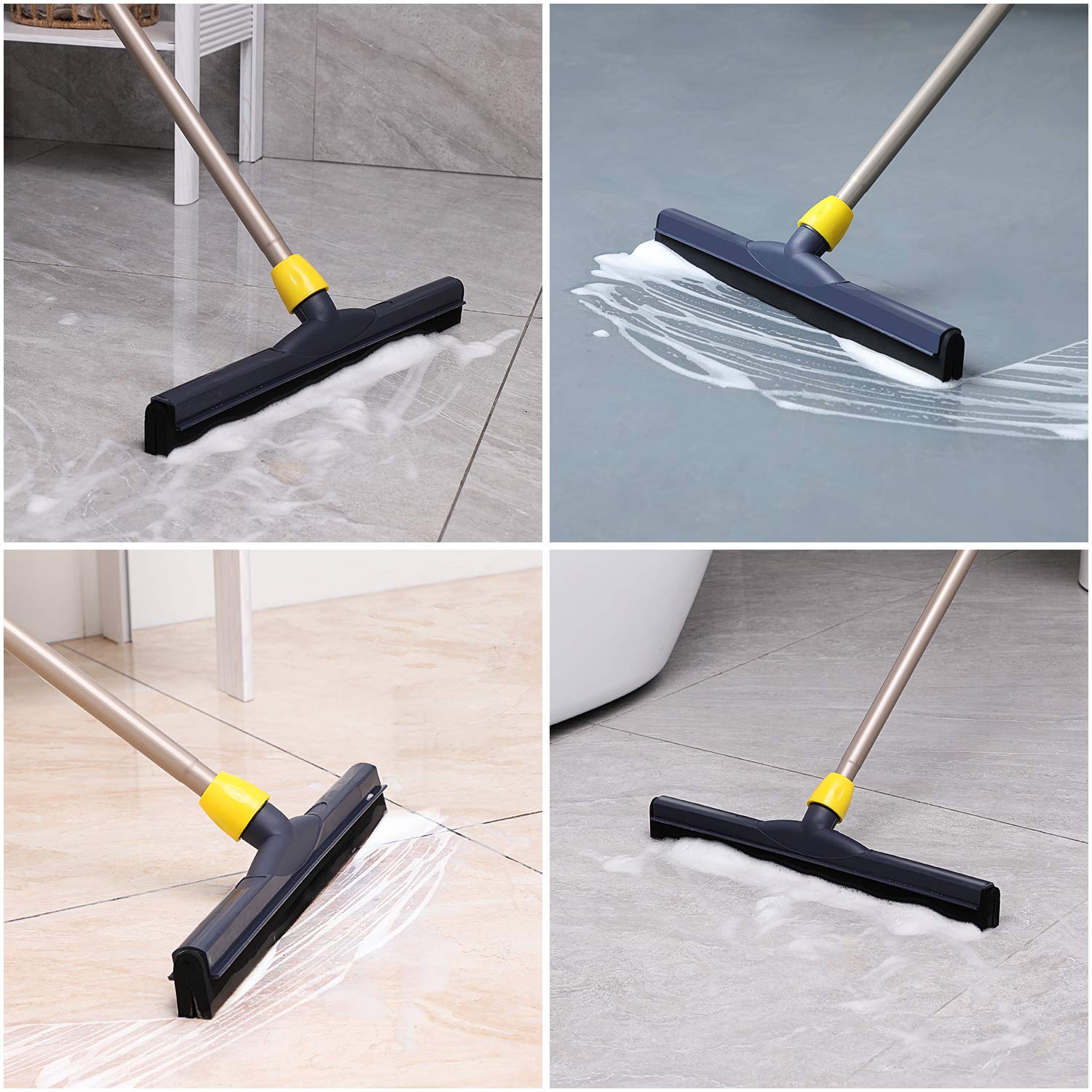 Yocada Floor Squeegee Scrubber Adjustable Telescopic Pole Heavy Duty Household Broom EVA Foam Blade for Garage Courtyard Shower Bathroom Floor Marble - WoodArtSupply