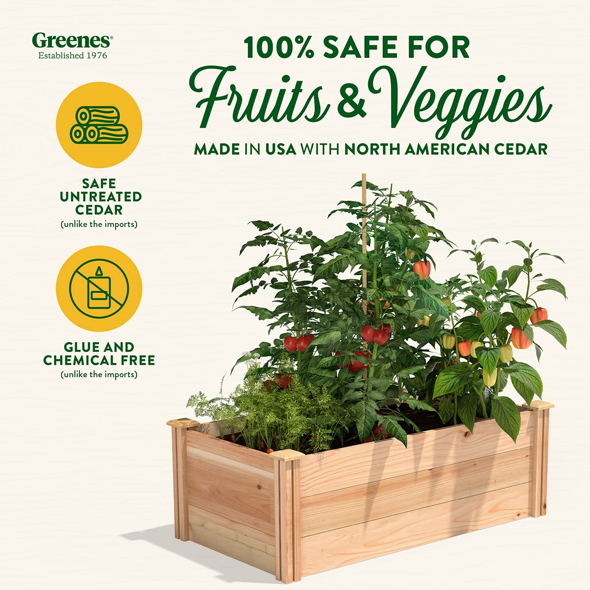 Greenes Fence Premium Cedar Raised Garden Bed, 2' x 4' x 16.5" - Made in USA with North American Cedar