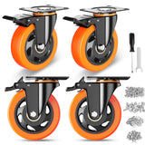 4 Inch Caster Wheels, Casters Set of 4, Heavy Duty Casters with Brake 2200 Lbs, Locking Industrial Swivel Top Plate Casters Wheels for Furniture and YUPEZOP