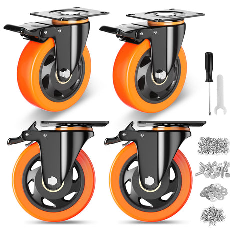 4 Inch Caster Wheels, Casters Set of 4, Heavy Duty Casters with Brake 2200 Lbs, Locking Industrial Swivel Top Plate Casters Wheels for Furniture and YUPEZOP