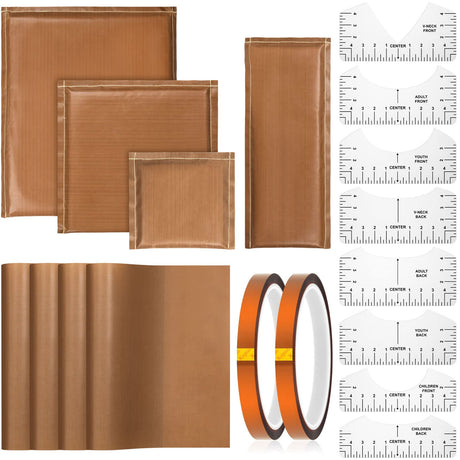 Tatuo 4 Pcs Heat Press Pillow 4 Size Heat Pressing Transfer Pillow 4 Heat Press Pillow Mat Kits 2 Pcs Heat Resistant Tape 8 Pcs Tshirt Ruler Guide Tatuo