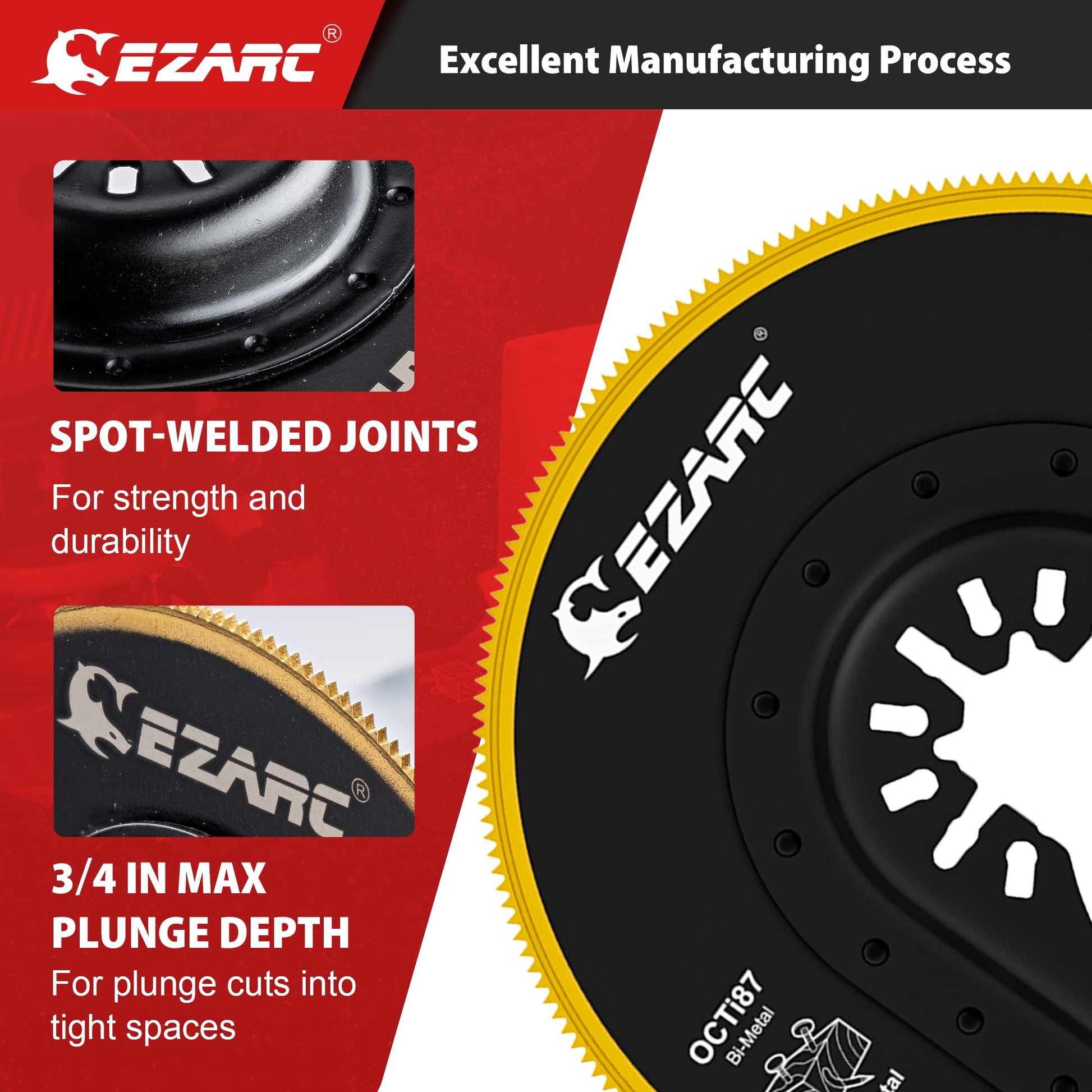 EZARC Oscillating Multitool Blades Titanium, 2PCS Semi Circle Flush Cut Oscillating Saw Blades for Wood Metal Nails Screws Cutting, Universal Quick - WoodArtSupply