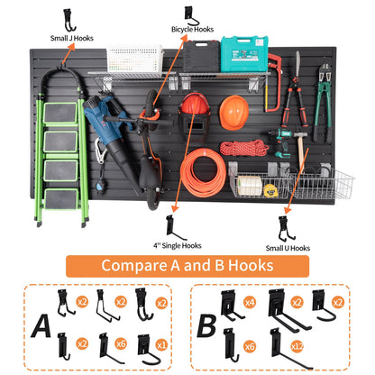 Slatwall Panels 4x8 ft with 26 Slatwall Hooks, Slat Wall Paneling Garage Slat Wall Systems PVC Wall Panels Pegboard Wall Organizer, Black Slatwall - WoodArtSupply