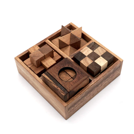 BSIRI 4-in-1 Wooden Puzzle Box Set – Challenging 3D Brain Teasers for Adults BSIRI