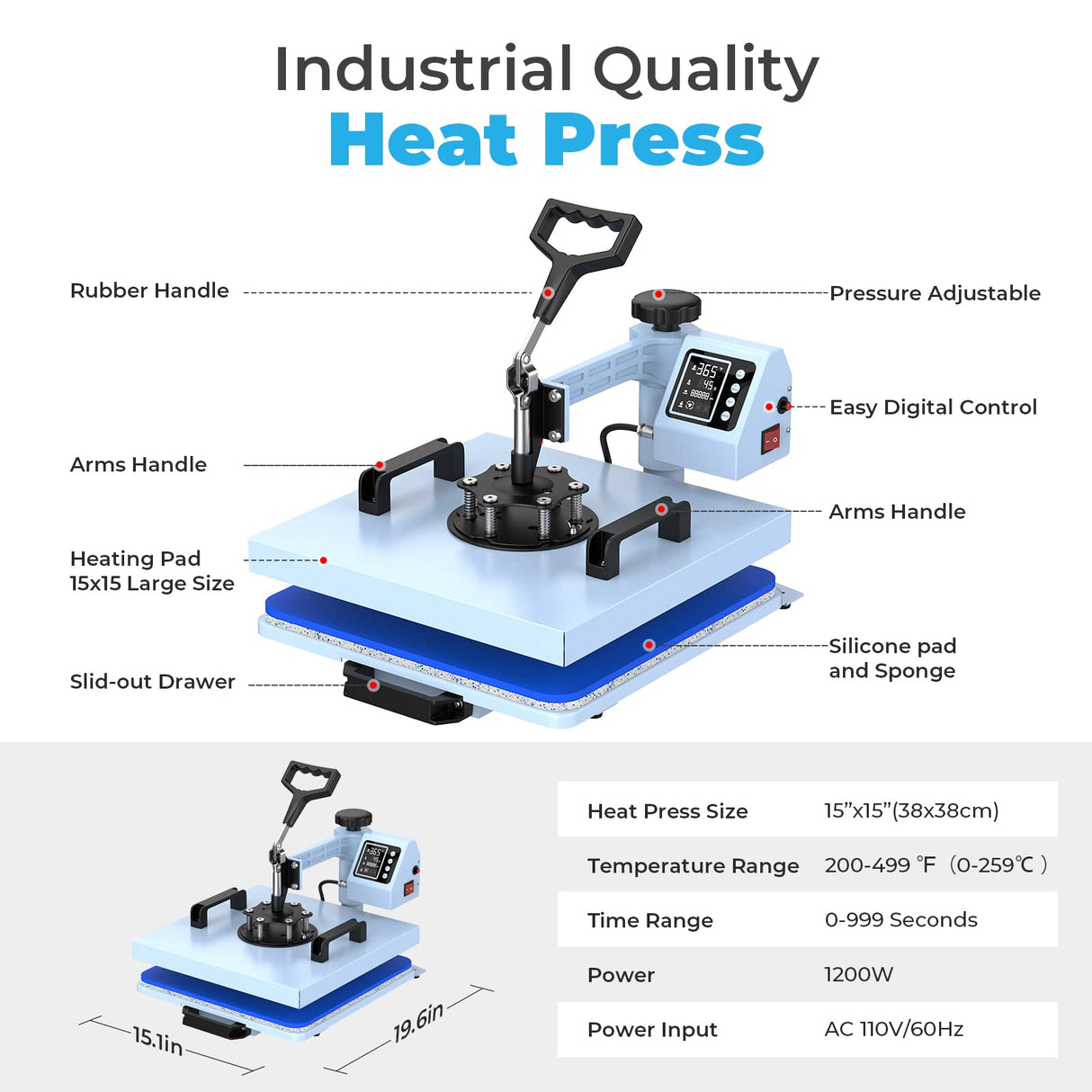 Pro 15x15 Heat Press with 30 OZ Tumbler Attachment, 5in1 Combo Tumbler Heat Press for T-Shirts, Tumblers Glass Cans Mugs Hats, and Plates EnjoyColor