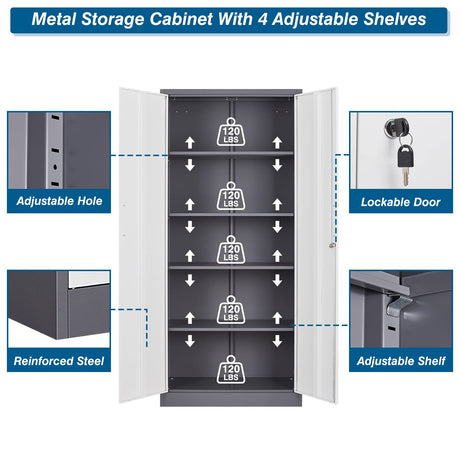 PEUKC Metal Garage Storage Cabinet, 71-inch Tall Cabinet with Adjustable Shelves & Locking Doors, Tool Cabinets for Garage,Office,Home,School,Gym PEUKC