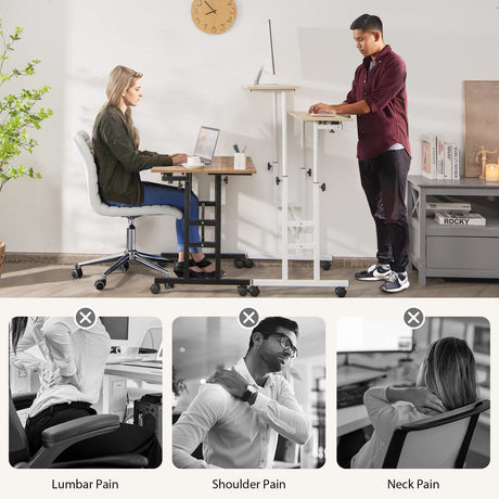 Tangkula Mobile Standing Desk Stand Up Desk, Height Adjustable Home Office Desk with Standing & Seating 2 Modes, Tilting Tabletop & Flexible Wheels, Tangkula