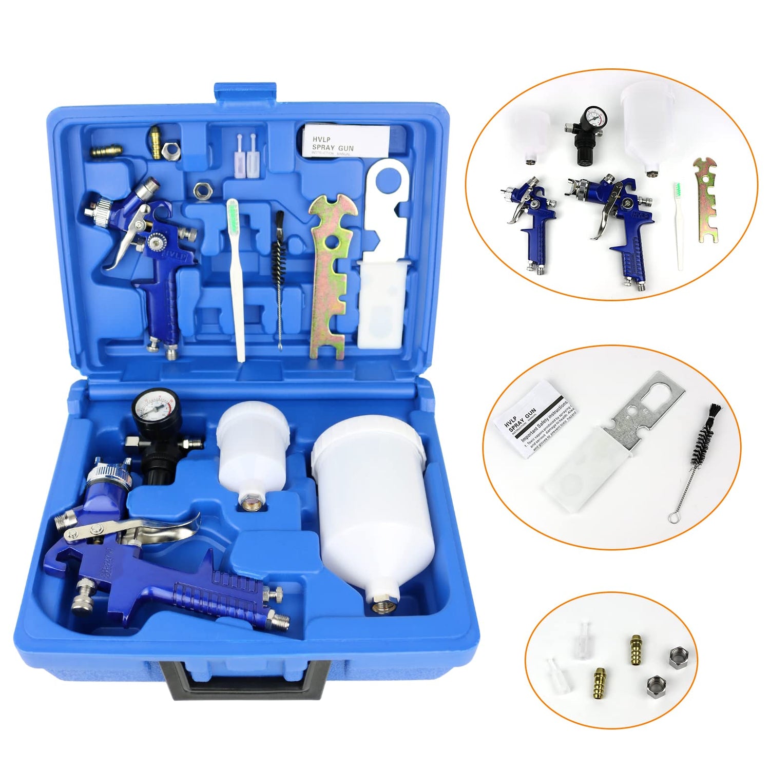 HVLP Air Gravity Spray Gun Set,2-Sprayer Paint Gun,0.8mm 150ml & 1.4mm 600ml Auto Gravity Feed Painting with Locking Air Pressure Regulator Gauge Air Hotorda