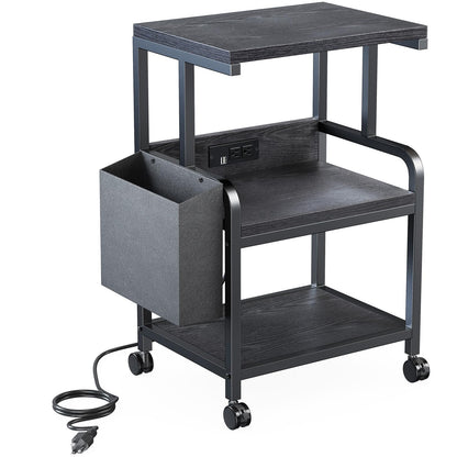 HUANUO Printer Stand Shelf with Electrical Outlet, 32.55x20x16 Inches Large Printer Stand with Non-Woven Bag, 3 Tier Rolling Printer Cart with Wheels - WoodArtSupply