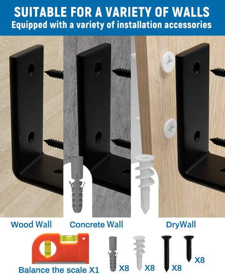 LEOPO 10 inch Shelf Bracket for DIY Floating Shelf, 1/5 inch Thick Heavy Duty Bracket, 4 Pack LEOPO
