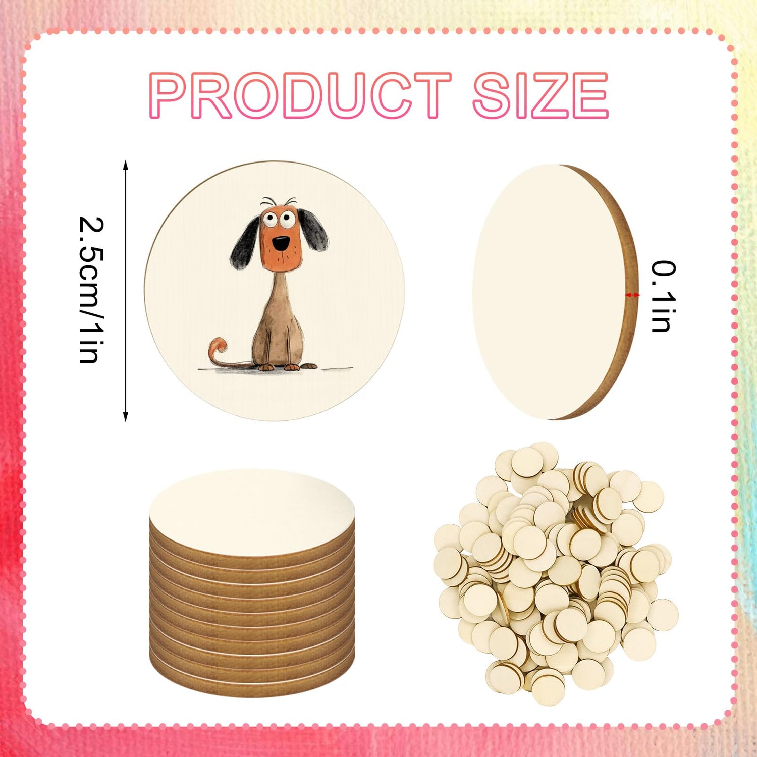 Jyongmer 200 Pieces Round Wood Circles for Crafts - 1 inch Wood Round Disc Unfinished Wood Circles Blank Natural Wooden Cutout Ornaments for Jyongmer