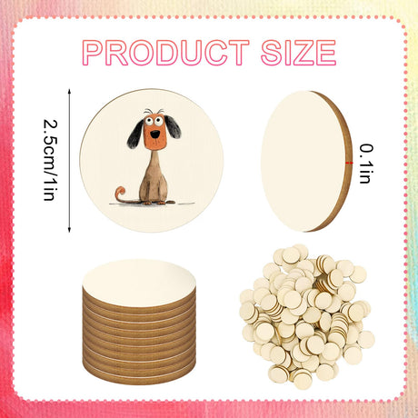 Jyongmer 200 Pieces Round Wood Circles for Crafts - 1 inch Wood Round Disc Unfinished Wood Circles Blank Natural Wooden Cutout Ornaments for Jyongmer