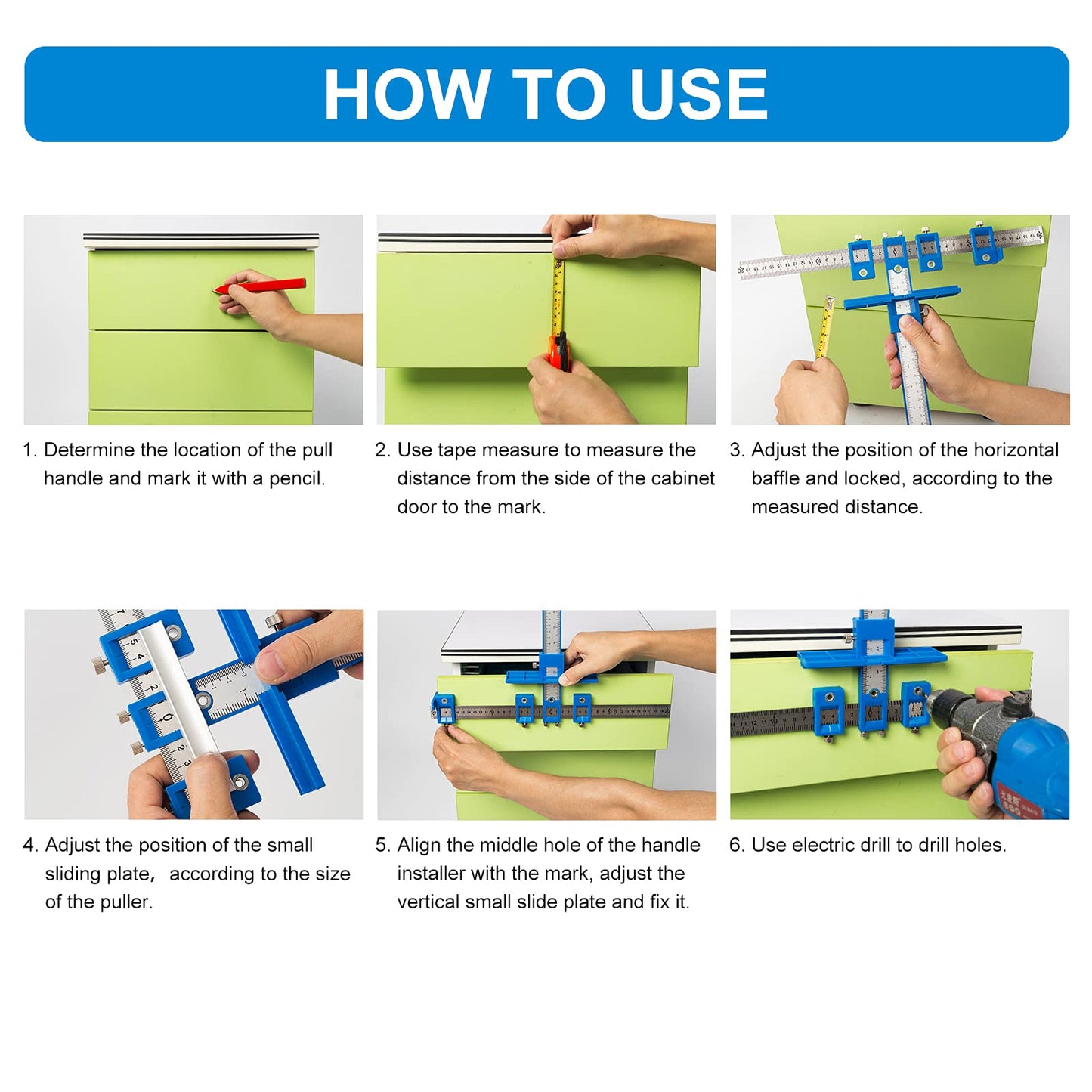 Cabinet Hardware Jig, Punch Locator Drill Guide,Wood Drilling Dowelling Guide for Installation of Handles Knobs on Doors and Drawer, Cabinet Template