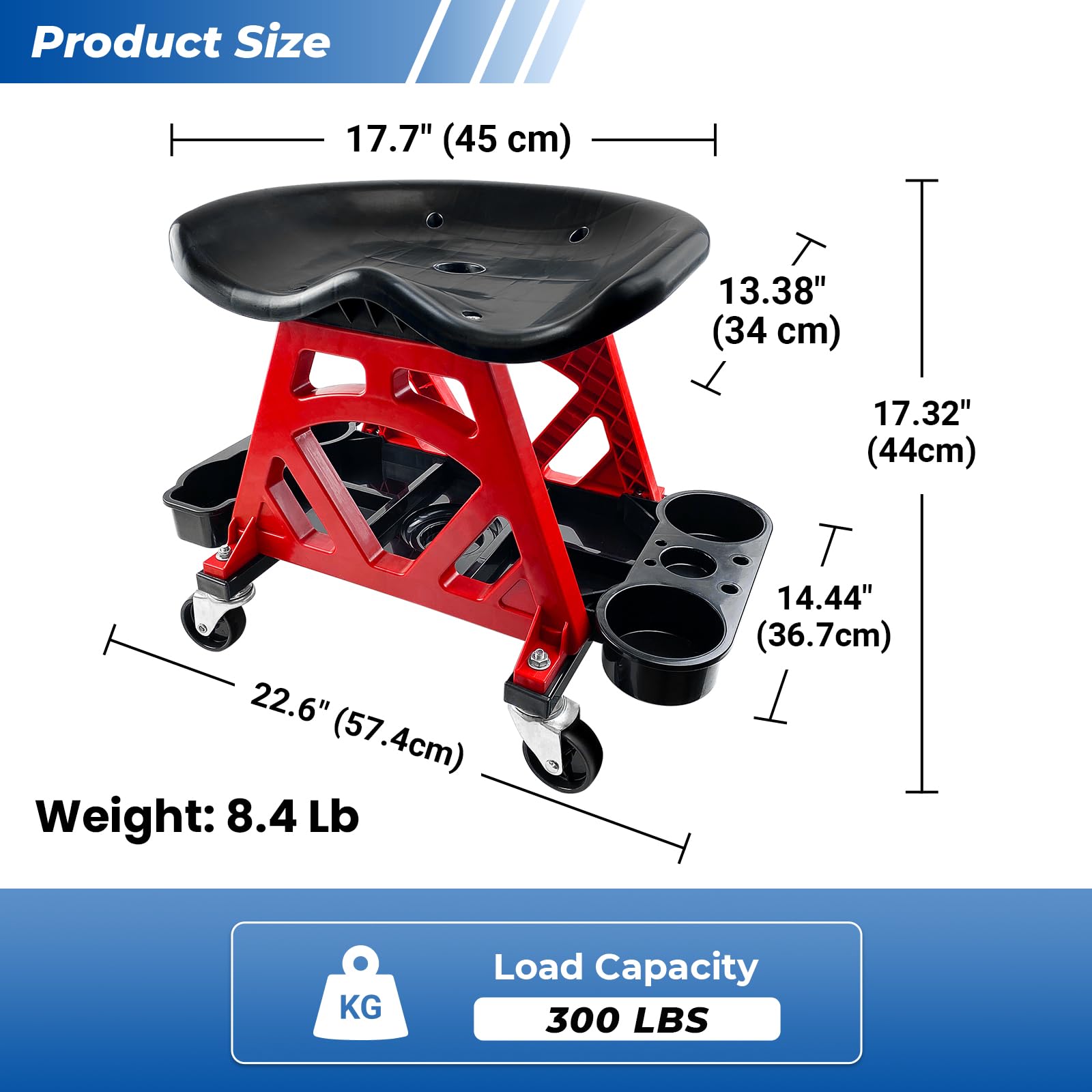 HOXWELL Durable Mechanic Stool Chair with Wheels, Heavy Duty Garage Shop Stool On Wheels, Rolling Stool Car Detailing Creeper Seat with Tool Tray for - WoodArtSupply