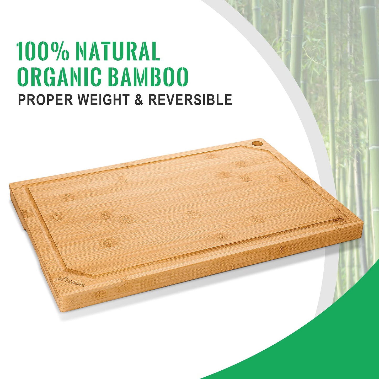 Hiware Bamboo Cutting Board for Kitchen, Heavy Duty Wood Cutting Board with Juice Groove, 100% Organic Bamboo, Pre Oiled, 15" x 10"