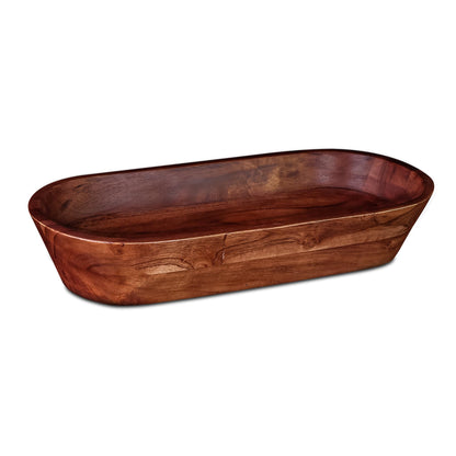 Wooden Dough Bowl - Dark Burnt Acacia Wood Rustic Dough Bowl - Handmade Decorative Bowls for Home Decor, Bathroom, Kitchen Counter, & More - Large - WoodArtSupply