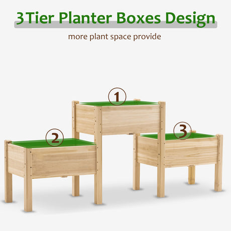 mcombo Raised Garden Bed, 3 Tier Outdoor Wood Elevated Planter Box Kit, Raised Garden Boxes for Vegetables, Herb and Flowers, 72" x 17.7" x 31.5", mcombo